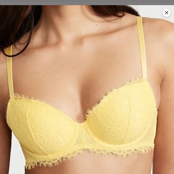 Victoria’s Secret Dream Angels lined Demi bra Yellow lace Size 34DDD / 34F - Picture 1 of 15